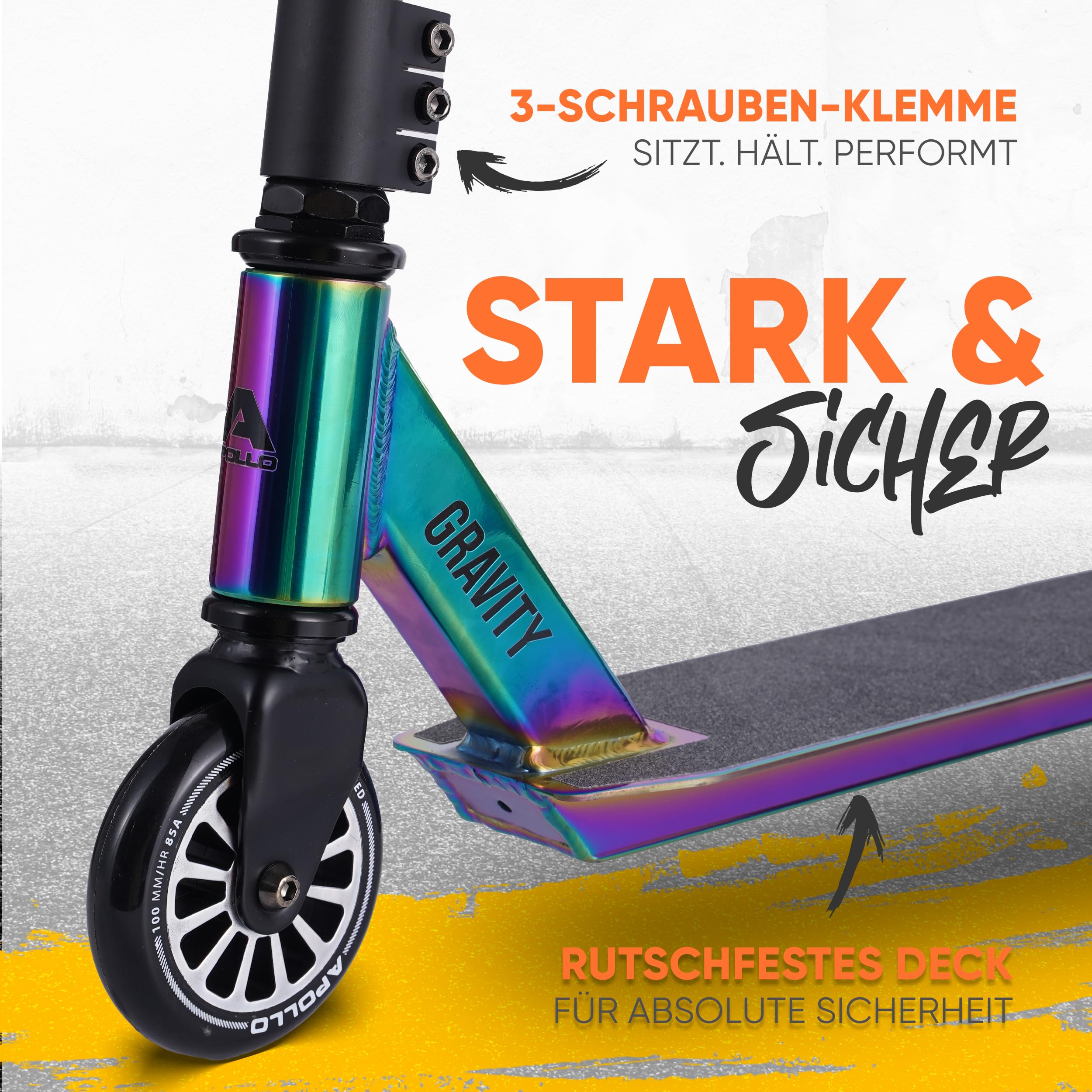Apollo Stuntscooter Gravity - Fun-Kickscooter für Kinder und Teenager, Kinderroller, Trick Roller für Jungen und Mädchen ab 6 Jahren, Stunt Scooter auch für Beginner geeignet