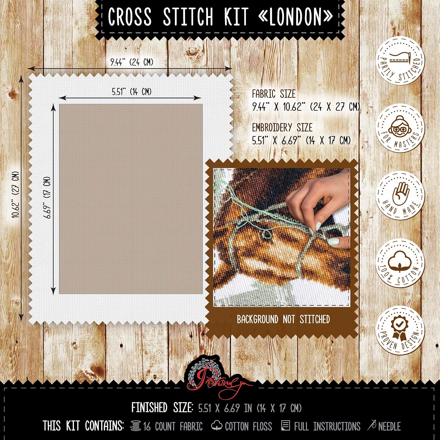 Povitrulya Animal Cross Stitch Kit 'London' - Brown Horse Embroidery Set with Counted Pattern image 3