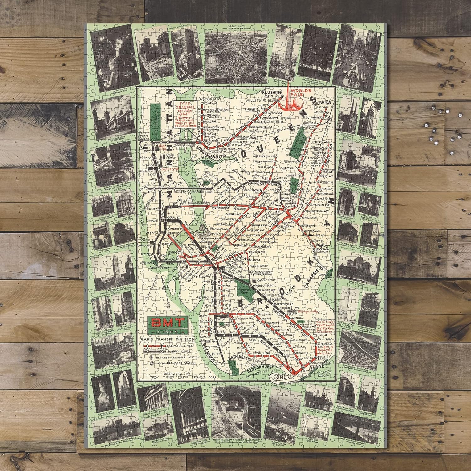 Map of New York City | BMT Rapid Transit Lines | 1000 Piece Jigsaw Puzzle for Adults