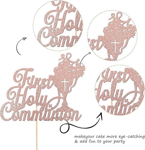 Miniatura 10 de Rsstarxi 1 paquete de decoración para tartas de la primera comunión con purpurina cristiana para bautismo de bebé, Dios bendiga pasteles, temática