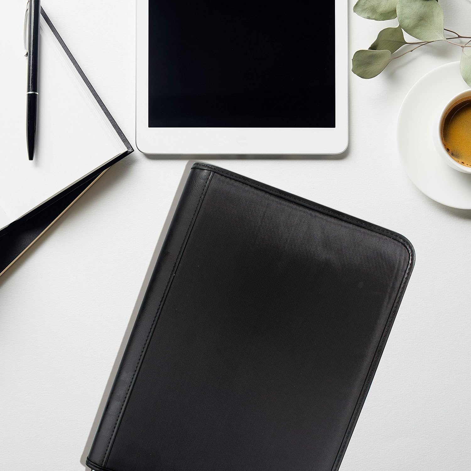 TRIXES Black A4 Executive Conference Folder Leather Look Zipped