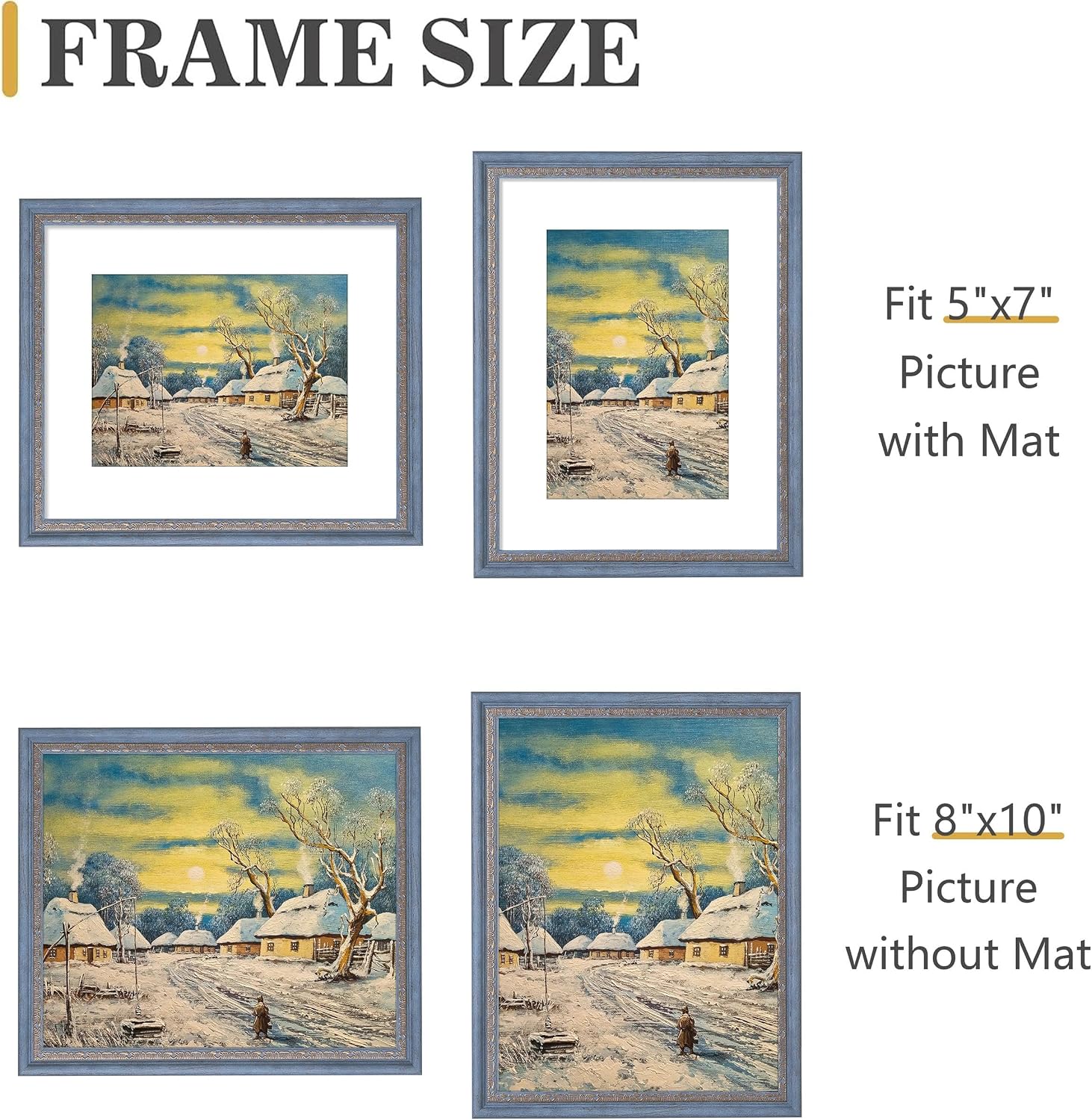 VIOLABBEY 8x10 Picture Frame Blue Gold,5x7 Vintage Frame with Mat image 2