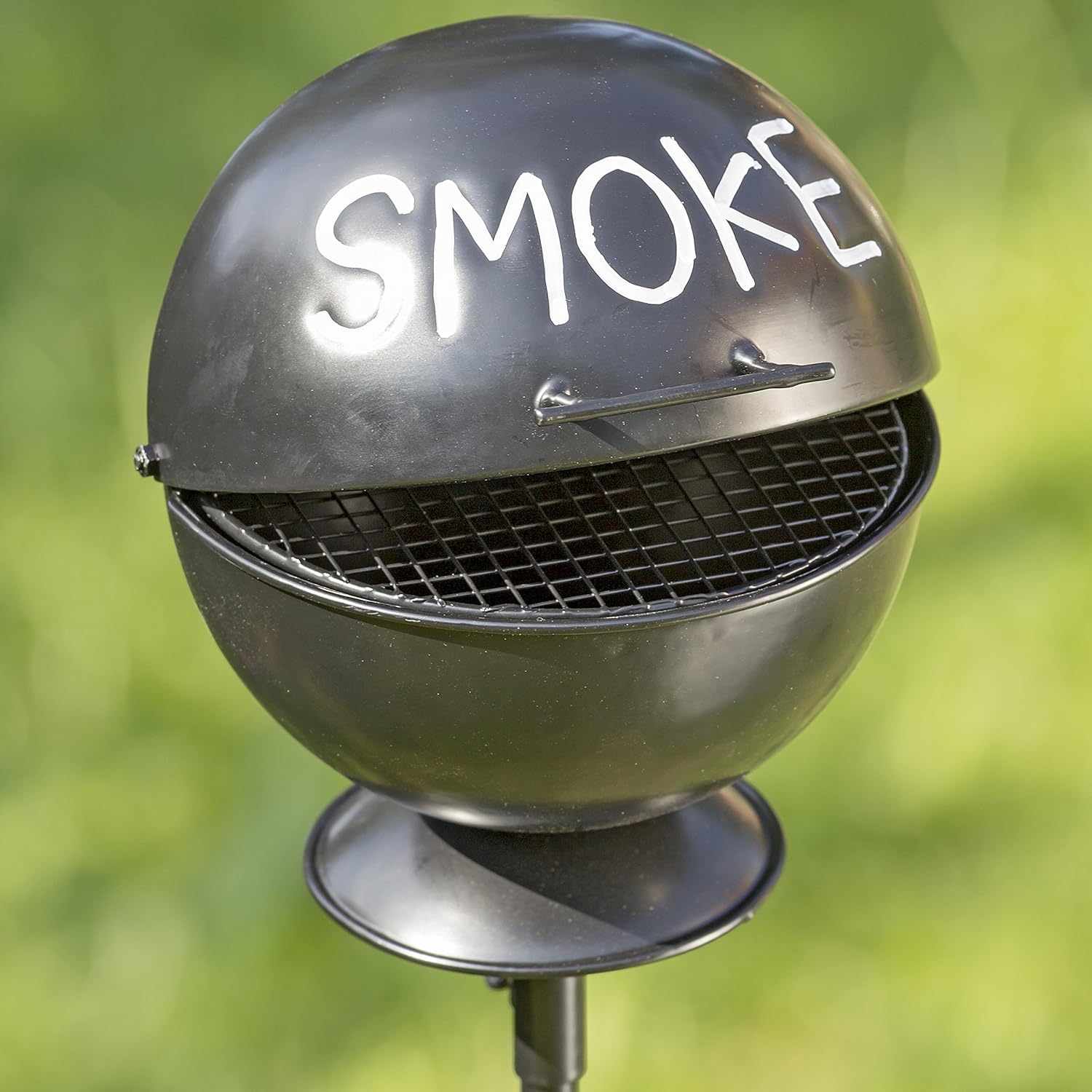 WHW Whole House Worlds Smoke Ashtray Garden Stake, Lidded Dome with Pedestal Base, BBQ Grill Party Style, Black Lacquered Iron,5 Diameter x 44 1/2 H inches