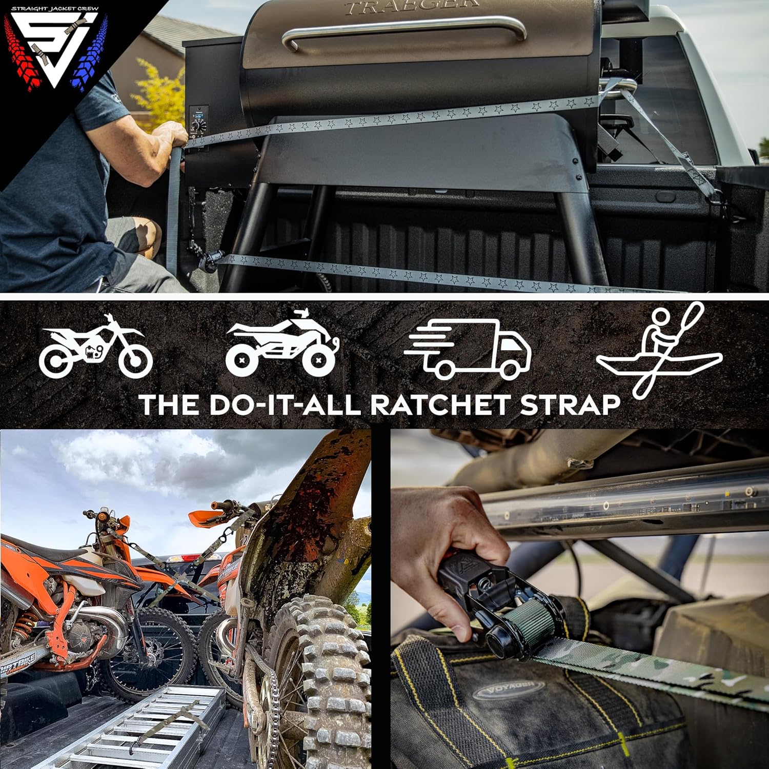 Ratchet Tie Down Straps (4 Pack) - 1,823lb Max Break Strength incl. (4) Heavy Duty 1" x 15' Rachet Tie Downs with Hooks & Handles Best for Moving Securing Cargo by Straight Jacket Crew (Black) - Image 6