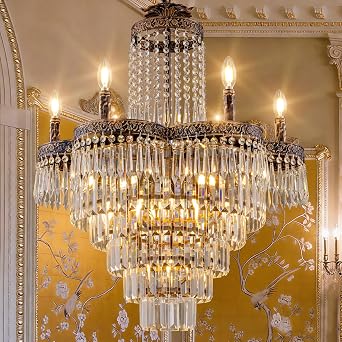 TOCHIC Crystal Chandelier Large French Empire Chandeliers for High Ceilings