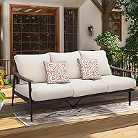 Natural Expressions Outdoor Patio 3-Seat Sofa with Wicker Backrest, 6" Thick Cushions & Rust-Resistant Frame - 73.35"L Ideal for Deck, Balcony