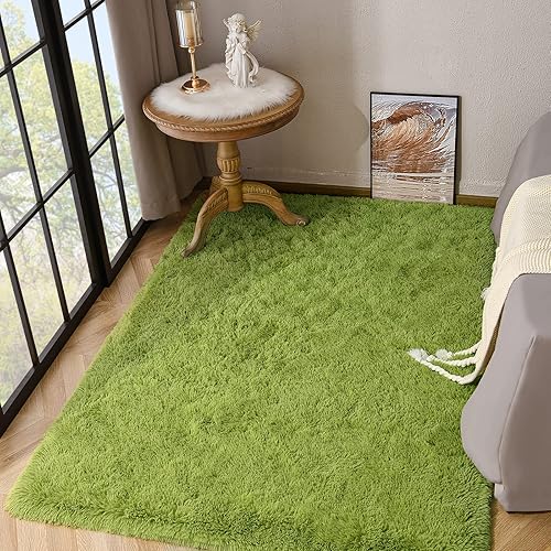 Miniatura 6 de Kimicole - Alfombra de área verde para dormitorio, sala de estar, decoración del hogar, 5 x 8 pulgadas, bonita alfombra esponjosa para apartamentos,