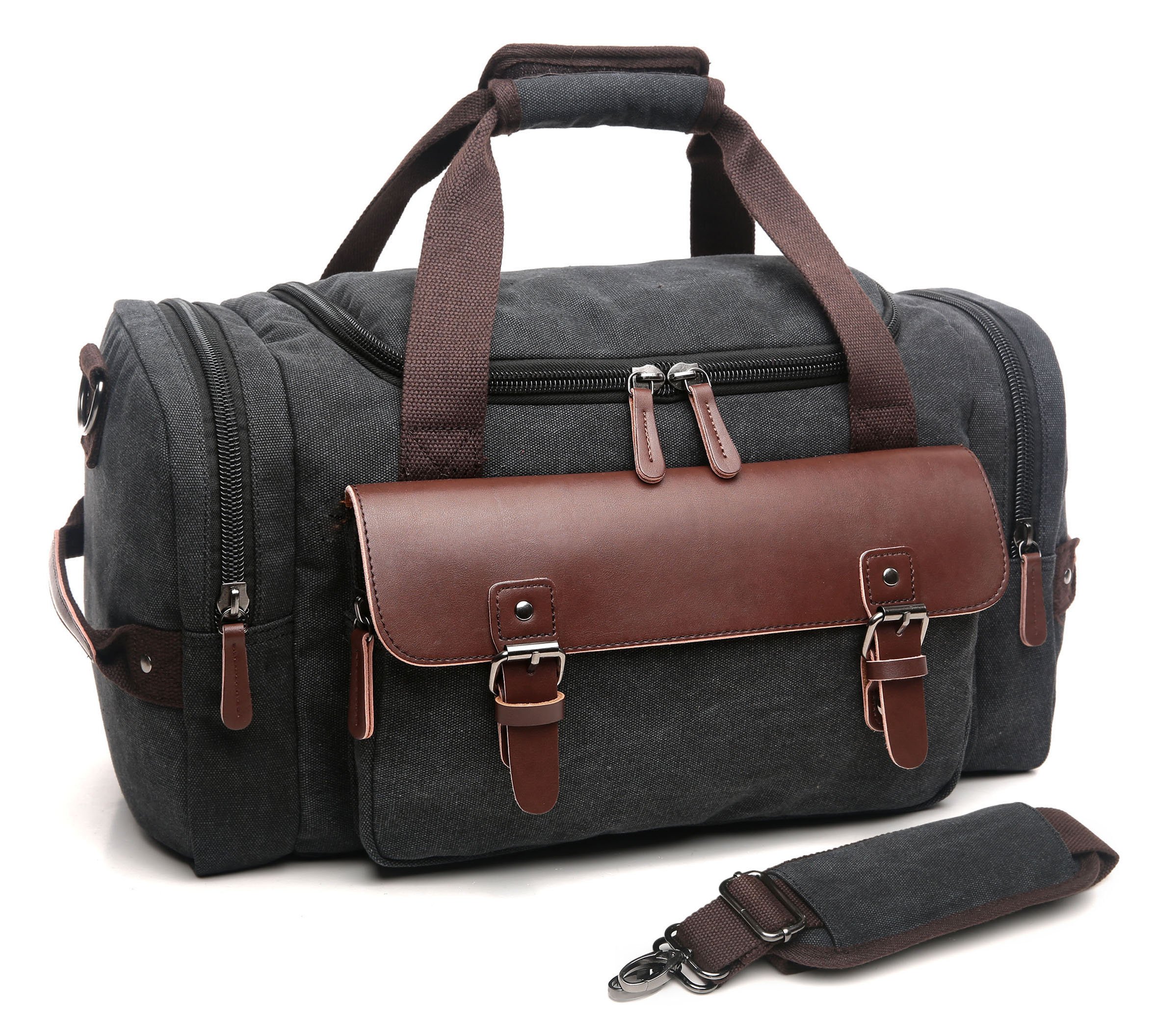 CrossLandy Canvas Gym Bag for Men Women Leather Overnight Bag Travel Carry on Duffel Sports Weekend Tote Bags