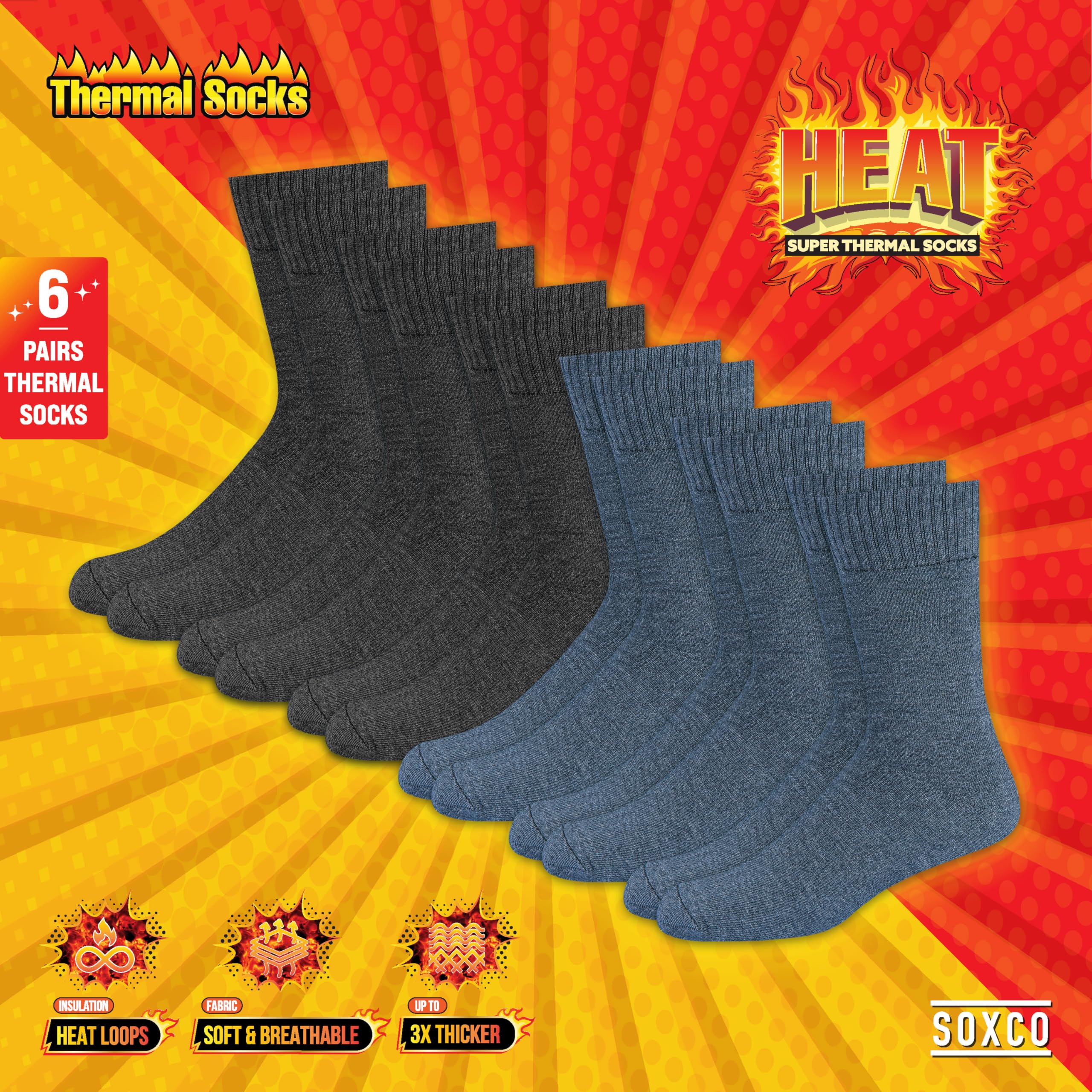 SOXCO Calze Termiche per Uomo e Donna - Calze Invernali Calde, Confezione da 6 Paia