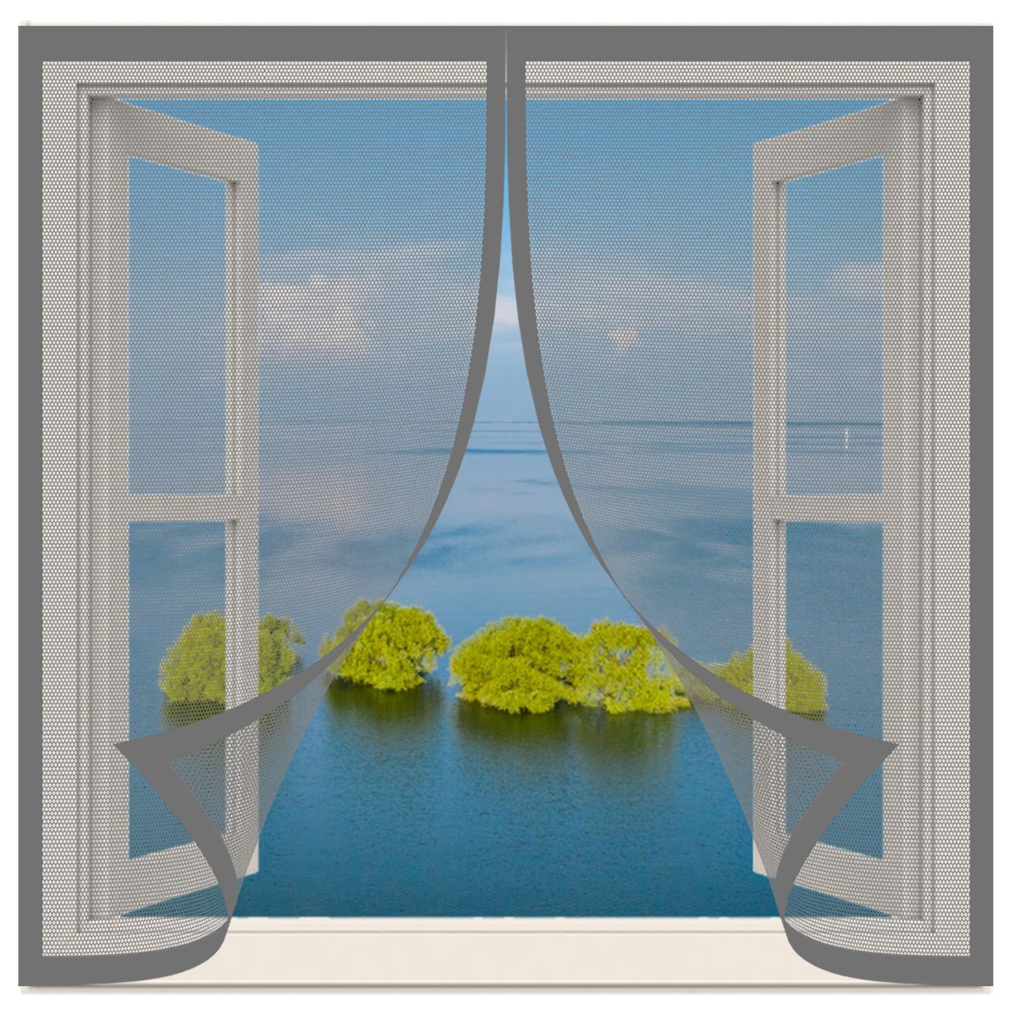 Wruijio Grey Magnetic Window Screen 145 X 165 Cm With Selfadhesive Window Fly Net Easy Installation For Bedroom, Living Room, Kitchen Patio,