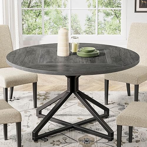 Miniatura 1 de Tribesigns Round Dining Table, 47-Inch Circle Kitchen Table Dining Room Table for 4-6 People, Wood Dinner Table with Metal Pedestal Base for Dining