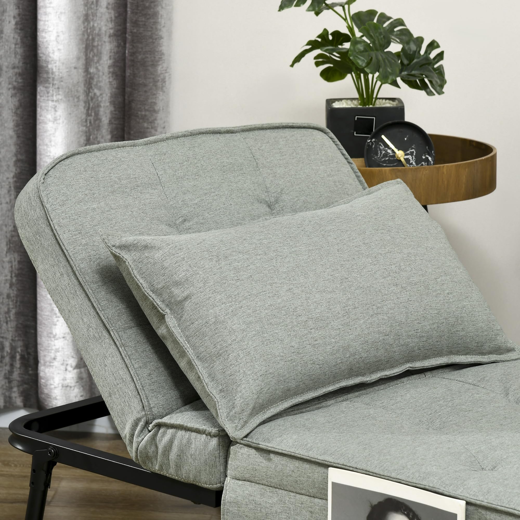 HOMCOM Poltrona trasformabile 4 in 1 con schienale reclinabile in 5 posizioni, cuscino e tasca portaoggetti - 180 x 64 x 40 cm - grigio chiaro