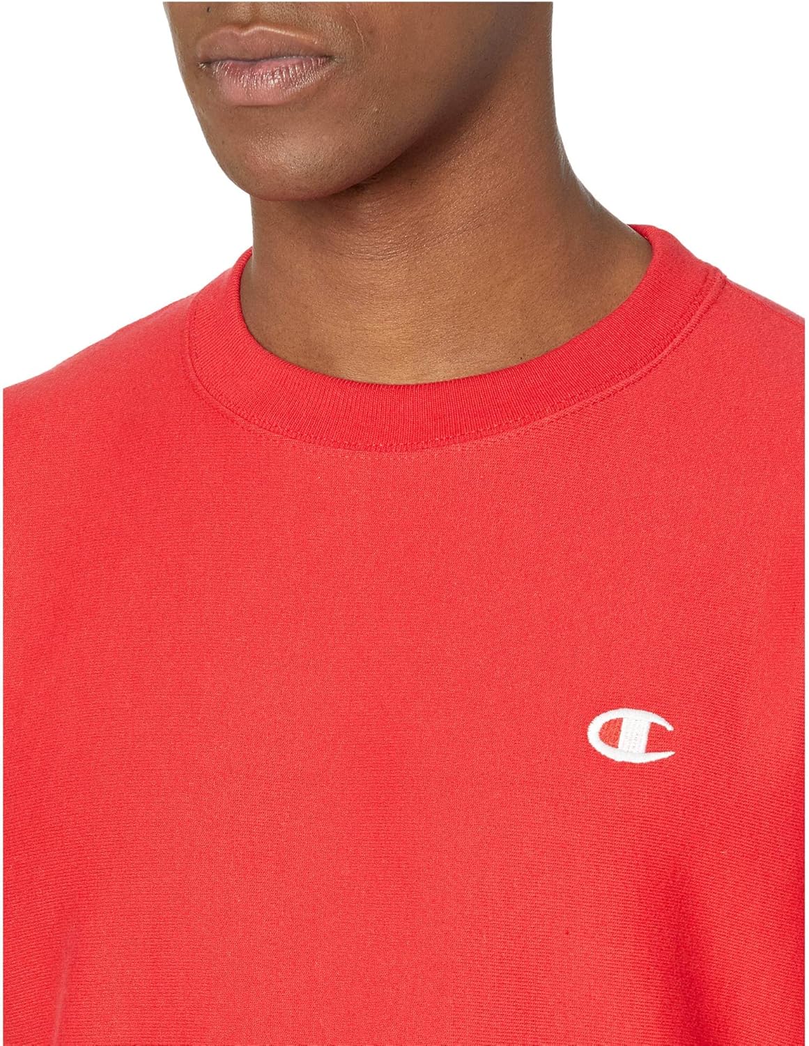 Champion Crewneck, Reverse Weave, Heavyweight Fleece Sweatshirt for Men Small Team Red Scarlet Left Chest C
