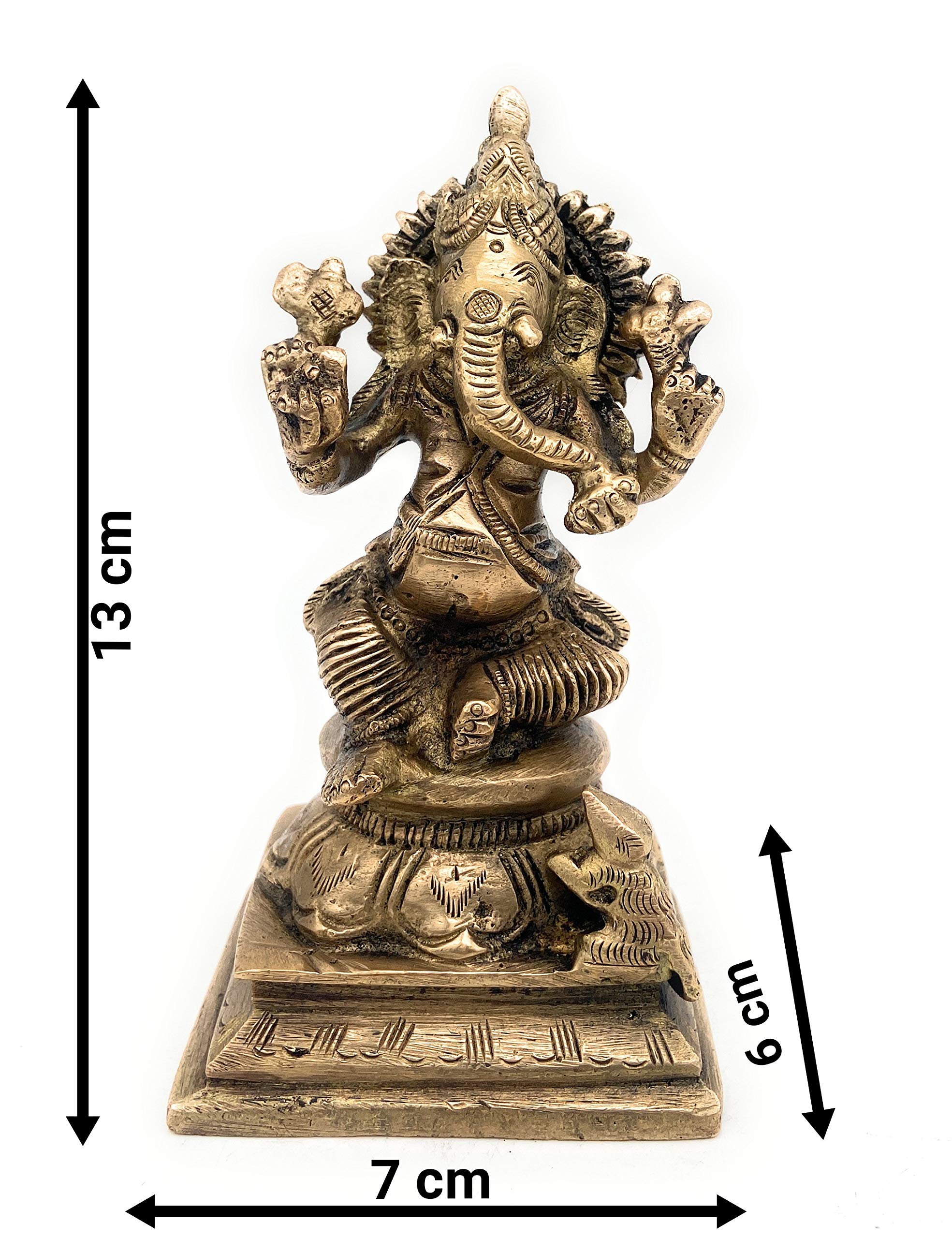 Vinayaka Ganapati Murti realizzato a mano in ottone per Pooja, tempio, decorazione per la casa e regali spirituali, oro, 12,7 cm, 1 pezzo, oro, 12,7 cm, 1 pezzo