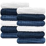 Sunny zzzZZ Baby Muslin Washcloths -100% Cotton Muslin Soft Baby Bath Wash Cloths and Absorbent Burp Cloths for Newborns Kids Girls and Boys -12 Pack, 12x12 Inches - White+Deep Navy Series