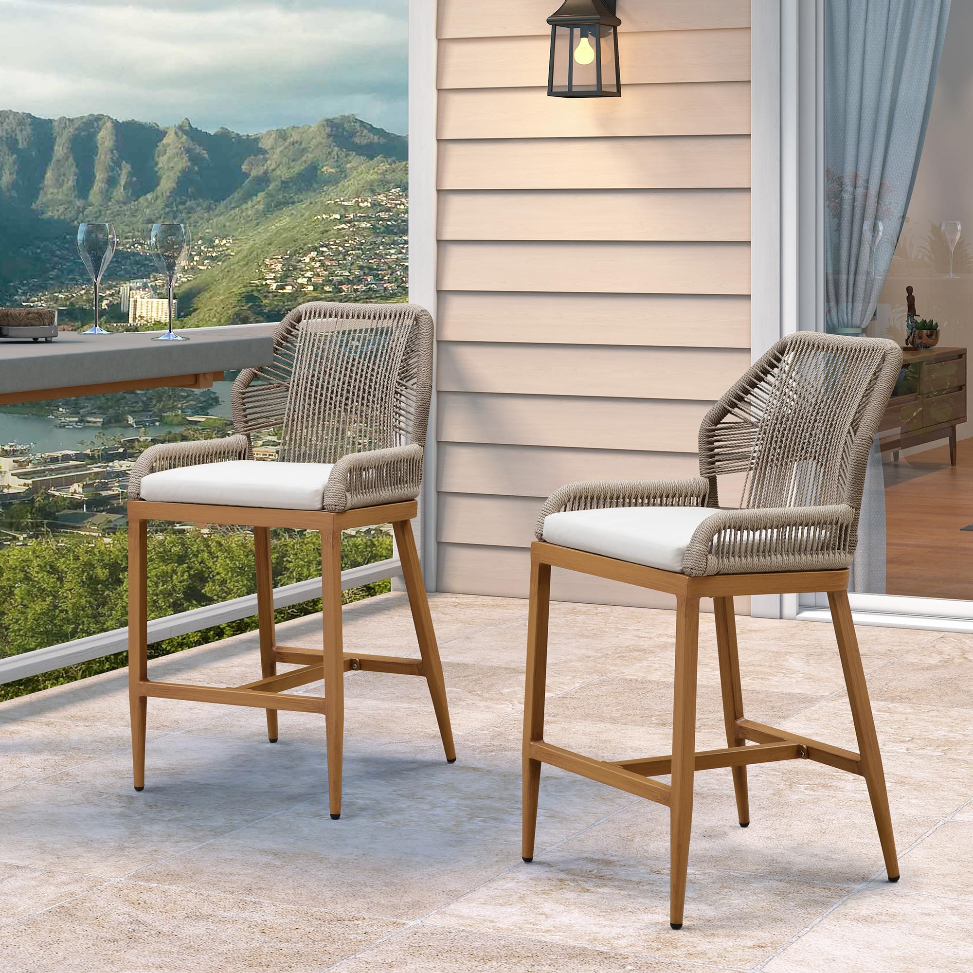 PURPLE LEAF Patio Sunbrella Counter Height Bar Stools 24" H Set of 2 ...