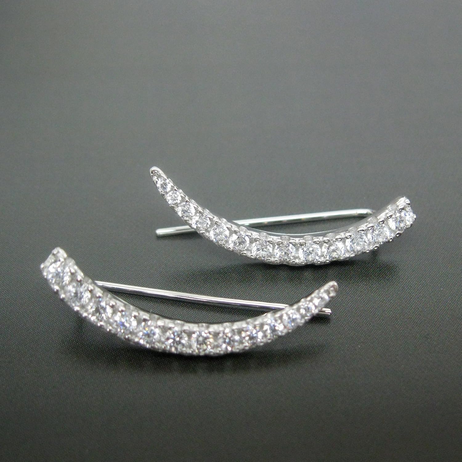 Ritastephens Sterling Silver Cubic Zirconia Ear Climber Crawler Earrings 25mm (Yellow or White)