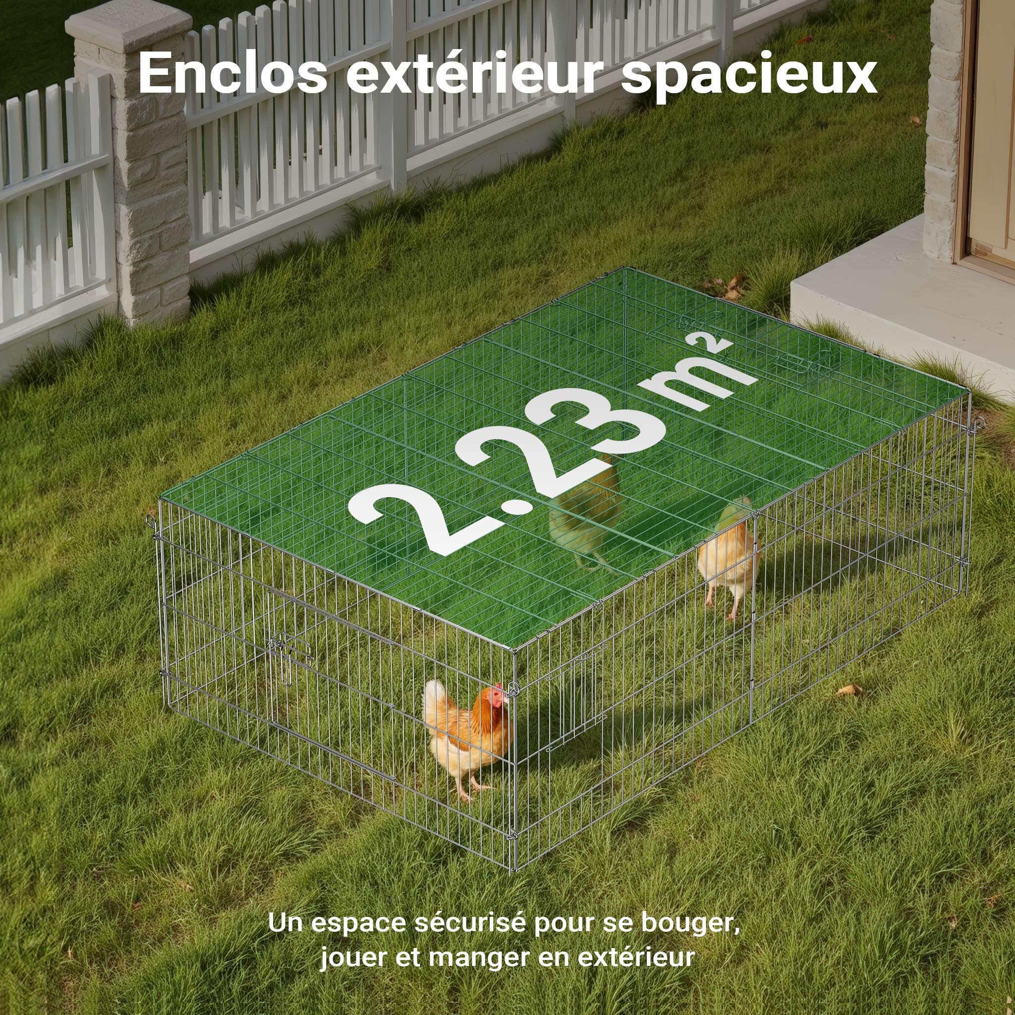 Wiltec Parc enclos pour Petits Animaux domestiques – 1830 x 1220 x 600 mm – en Acier – Clôture verrouillable avec Protection Solaire – Cage Lapin Hamster Cochon d'Inde Tortue Rongeur