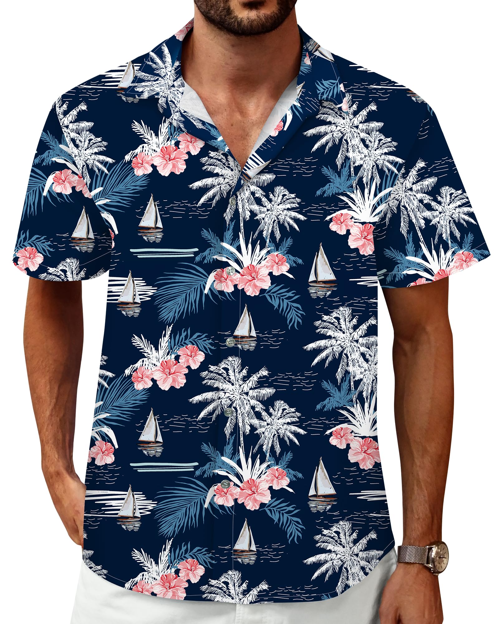 Hawaiian Shirt for Men Tropical Shirts Summer Beach Button Down Short Sleeve Luau Aloha Floral Cruise Vacation Outfit 2025