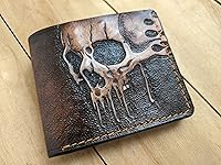 Vista 5 de Melting Skull, Zombie, Skeleton, Men's 3D Genuine Leather Wallet, Hand-Carved, Hand-Painted, Leather Carving, Custom wallet, Personalized wallet
