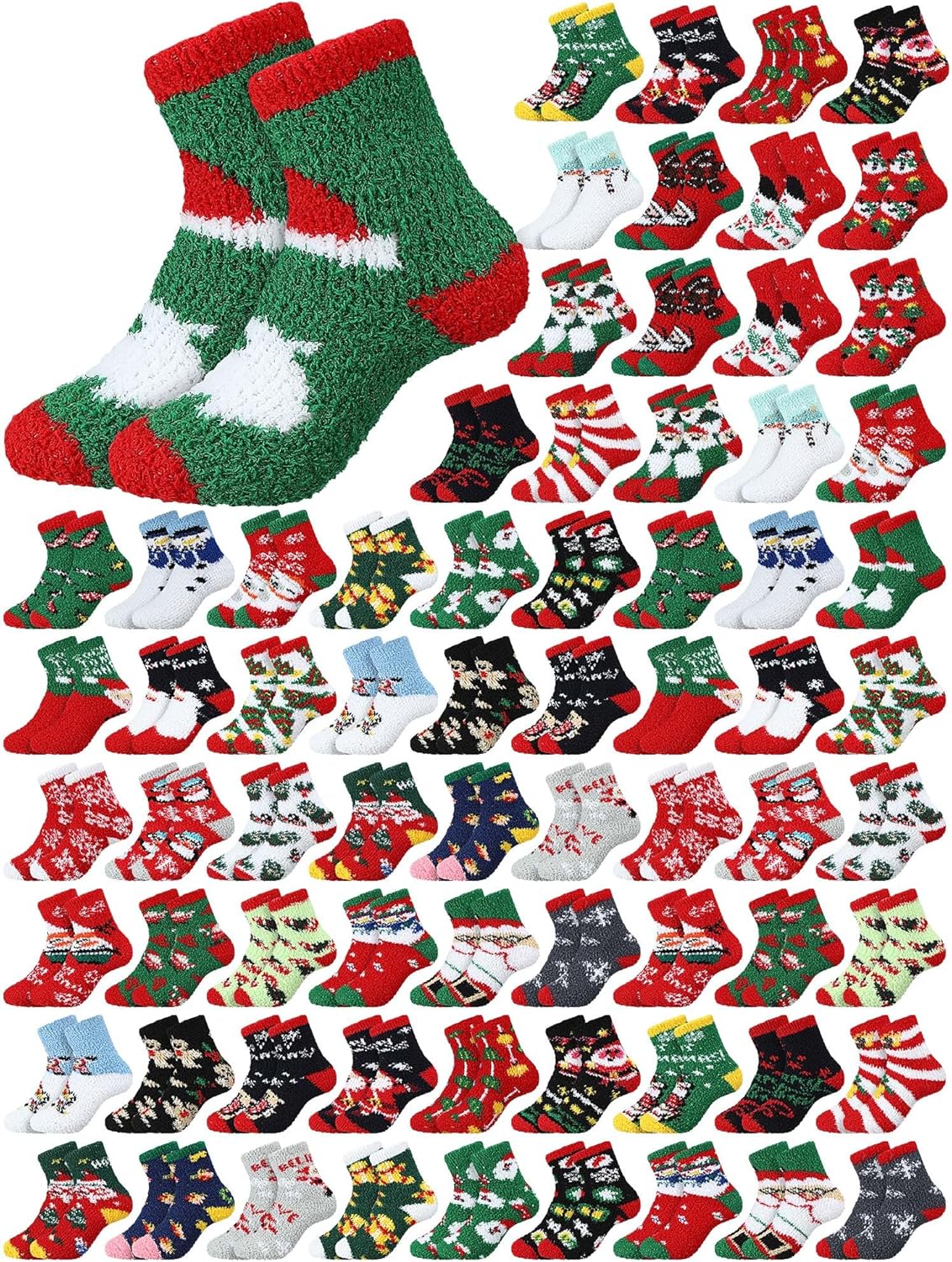 Toulite 72 Pairs Kids Christmas Fuzzy Socks Bulk Christmas