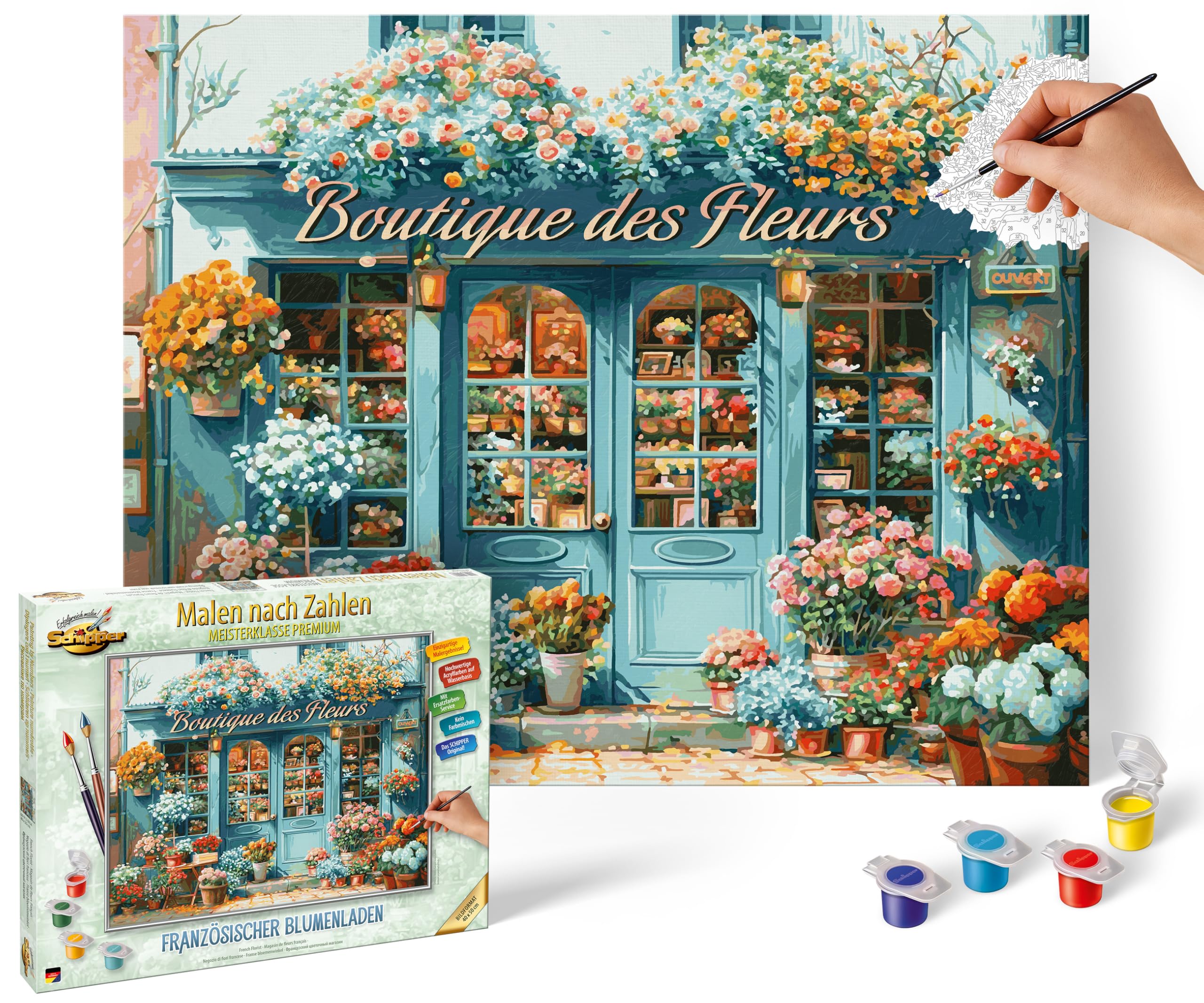 Schipper 609130924 Malen nach Zahlen – Französischer Blumenladen - Bilder malen für Erwachsene, inklusive Pinsel und Acrylfarben, 40 x 50 cm