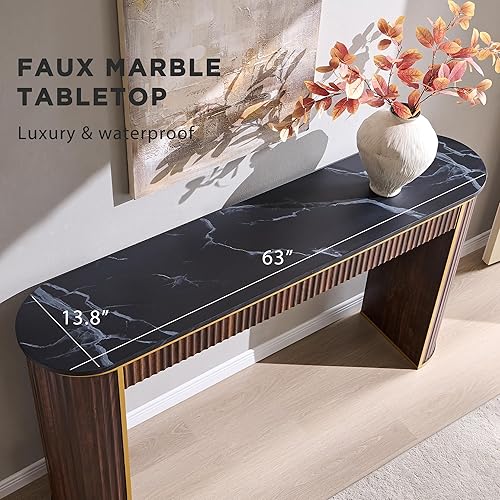 Miniatura 3 de OKD Moderna mesa consola acanalada, 63 pulgadas de largo para entrada estrecha y mesas de sofá para pasillo, mesa decorativa alta detrás del sofá