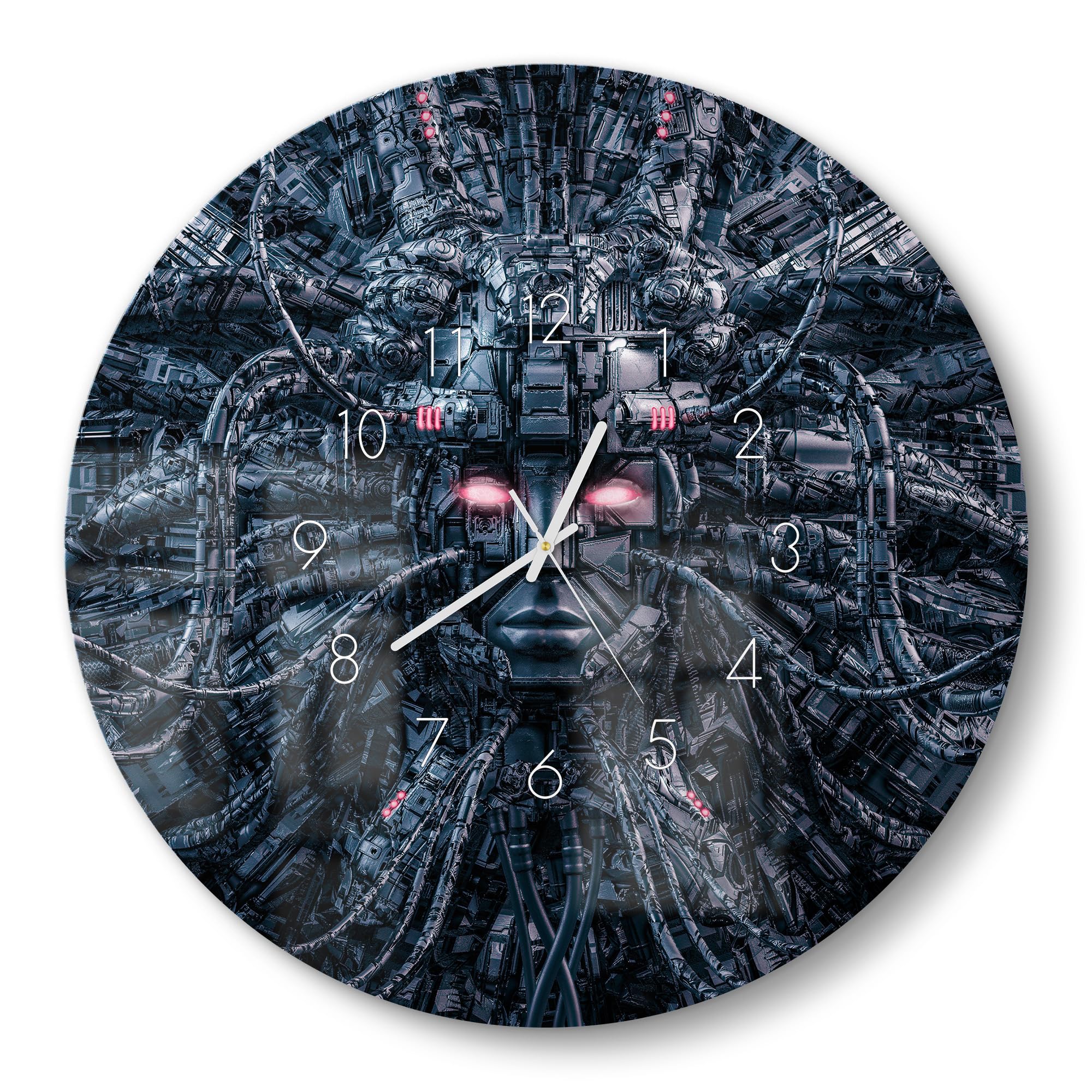 DEQORI Orologio in vetro | rotondo Ø 50 cm | motivo Techno sintesi | grande orologio XXL design in vetro | orologio da parete silenzioso per soggiorno e cucina | orologio moderno per la parete