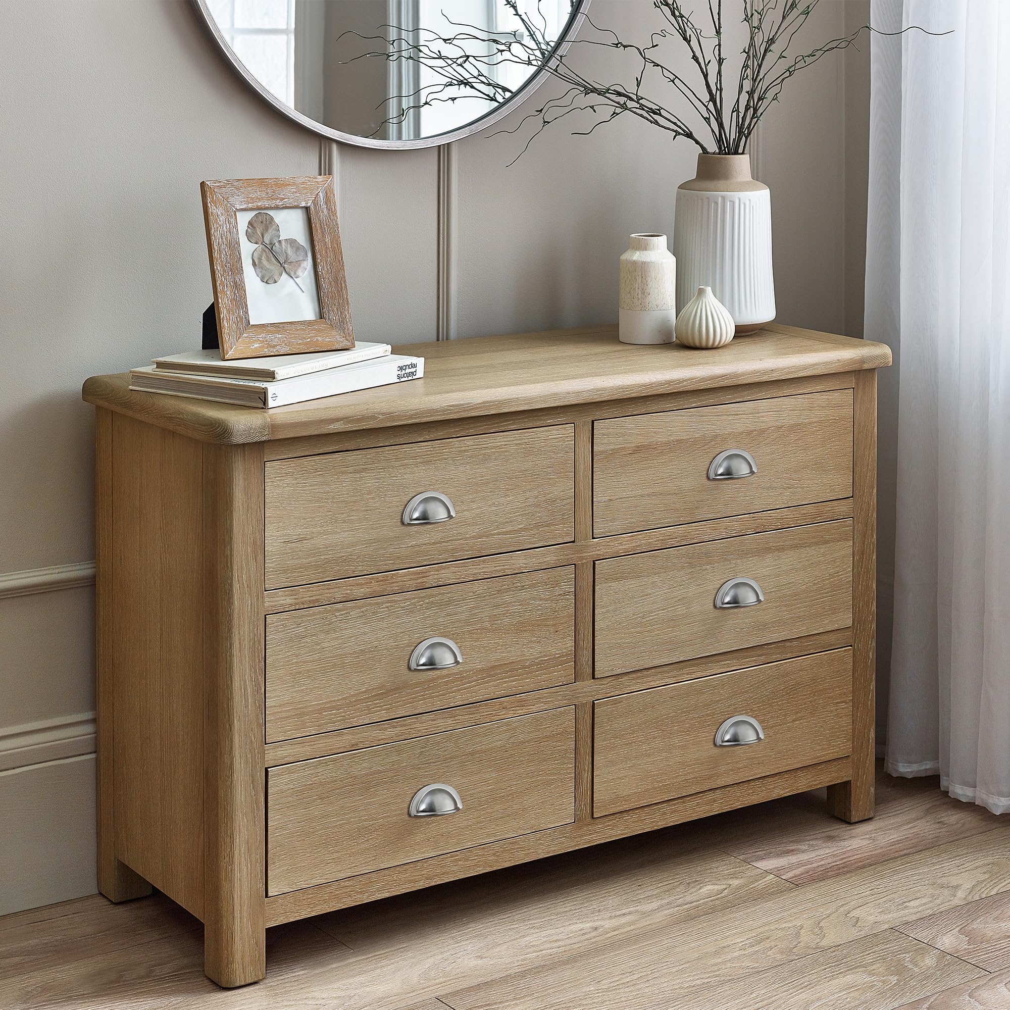Julian Bowen Memphis Limed Oak 6 Drawer Wide Chest