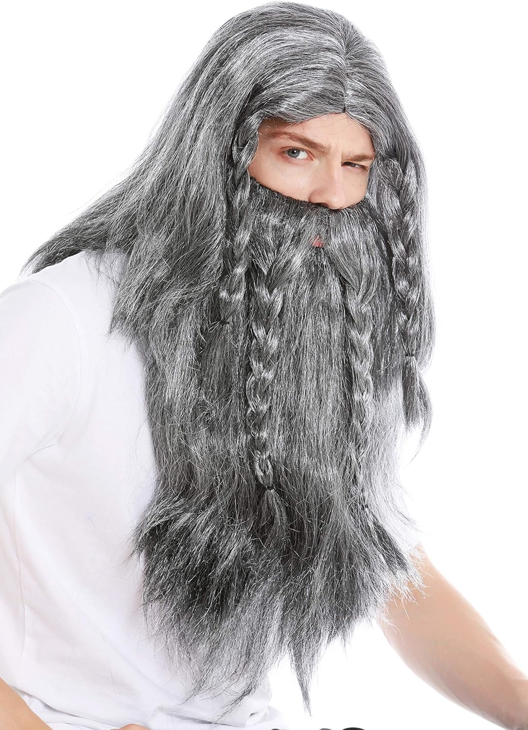 Set Parrucca E Barba Vichingo Grigio - Con Trecce, Per Carnevale E Costumi - Foto 7