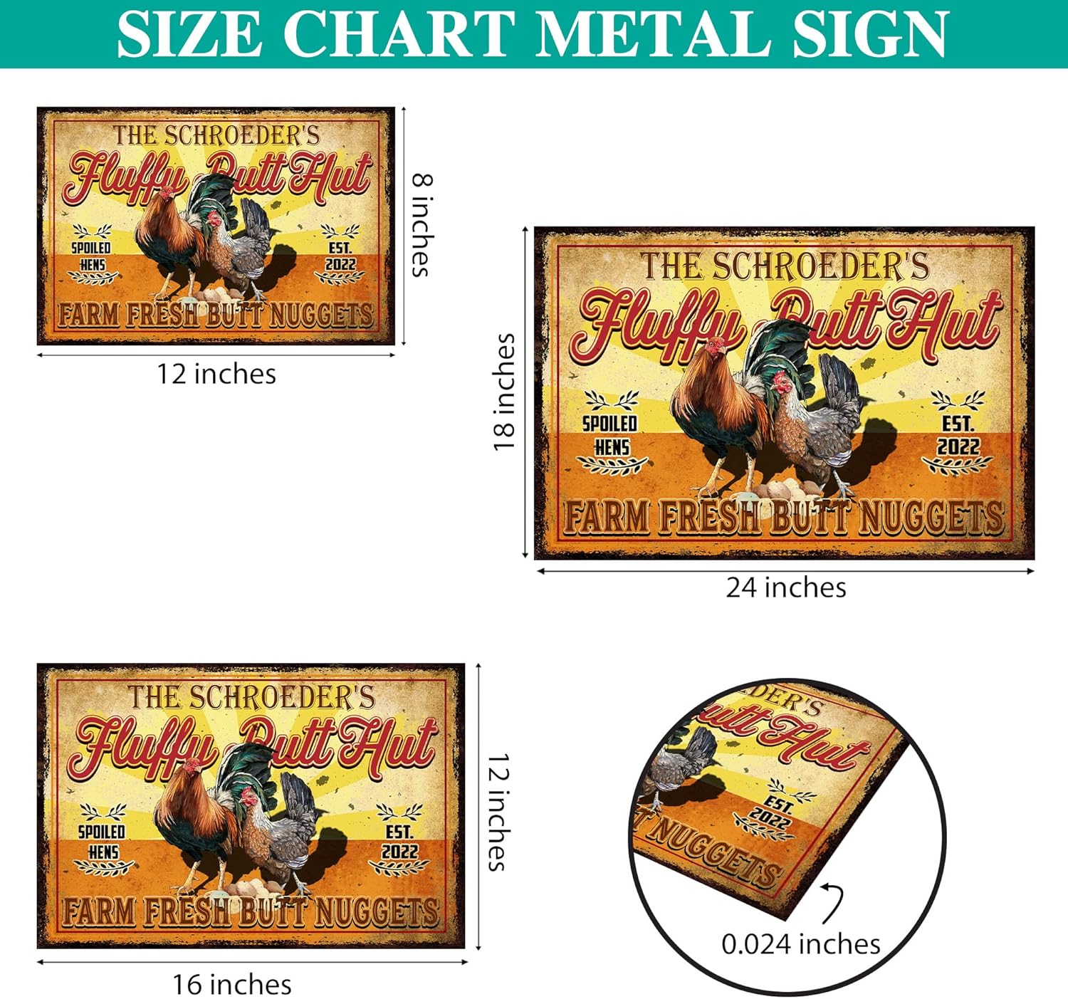V Vibepy All Over Print, Personalized Chicken Coop Metal Sign 8x12", 12x18", 16x24", Chicken Metal Sign, Farmhouse Sign, Chicken Farm Metal Sign, Farm Decor, Farm Metal Art, Outdoor Sign, Farmy Sign (11)