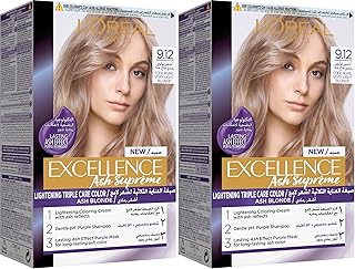 L'Oréal Paris excellence hair dye with purple shampoo and hair mask - 9.12 cool pearl very light blonde (Pack of 2)