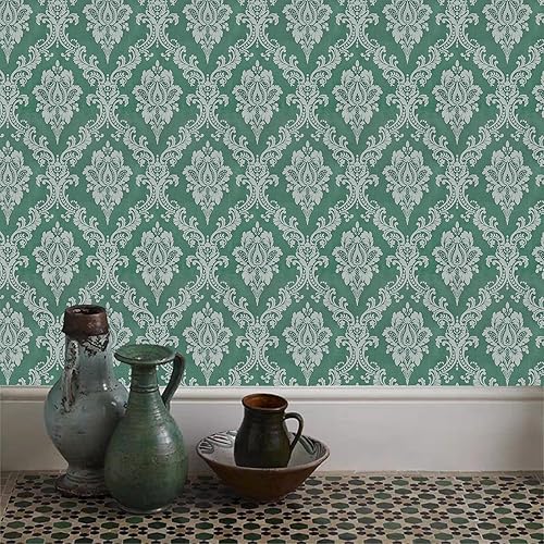 Miniatura 9 de Papel tapiz autoadhesivo de 17.7 x 197 pulgadas, color negro y plateado, papel de contacto de damasco, papel de contacto autoadhesivo de película de