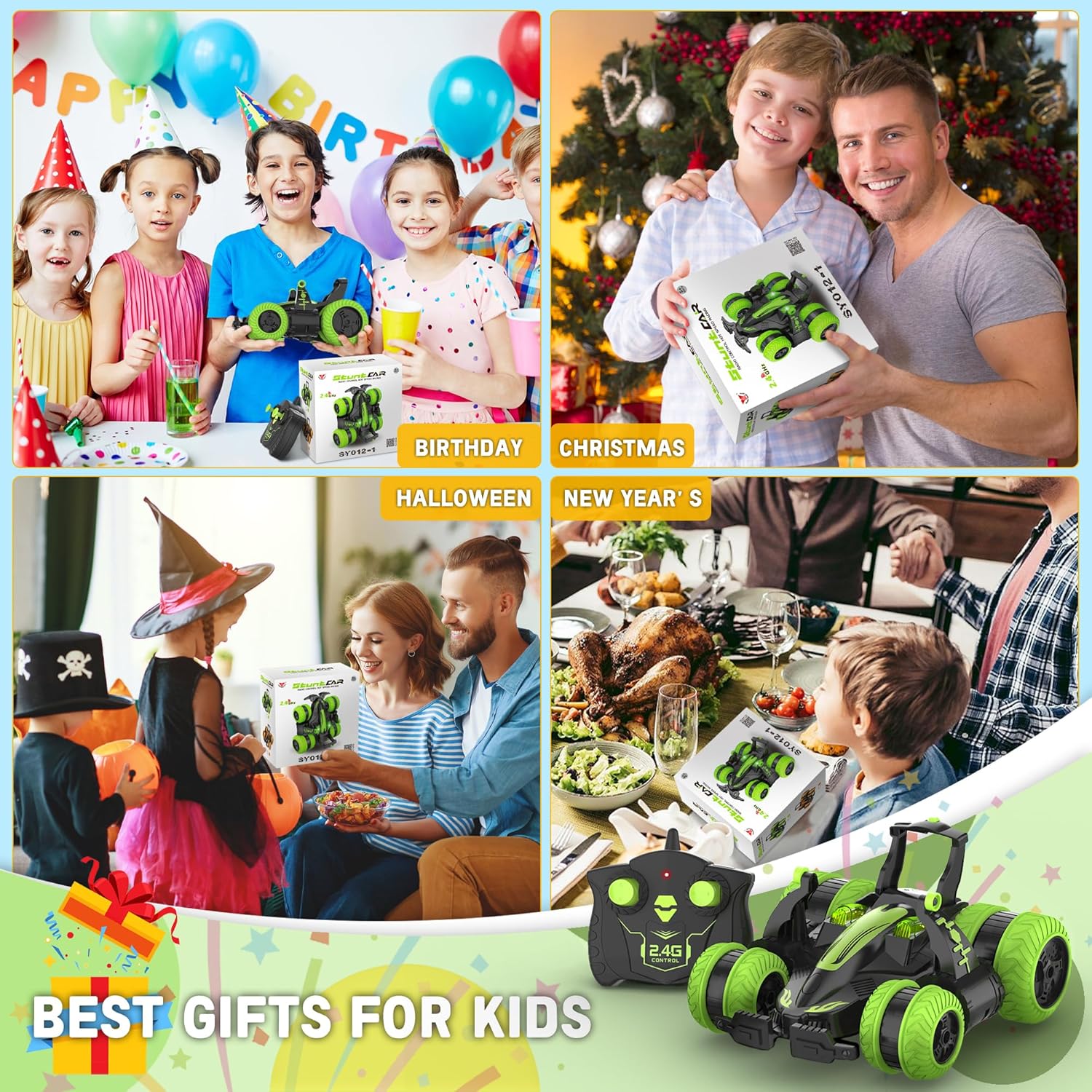 Eulogia RC Stunt Car for Boys 4-7, 2.4GHz Truck Toys with Lights, 360° Rotation, Sideways, Dance, Jump, Over Various Terrain Car Toys Gifts for Christmas New Year