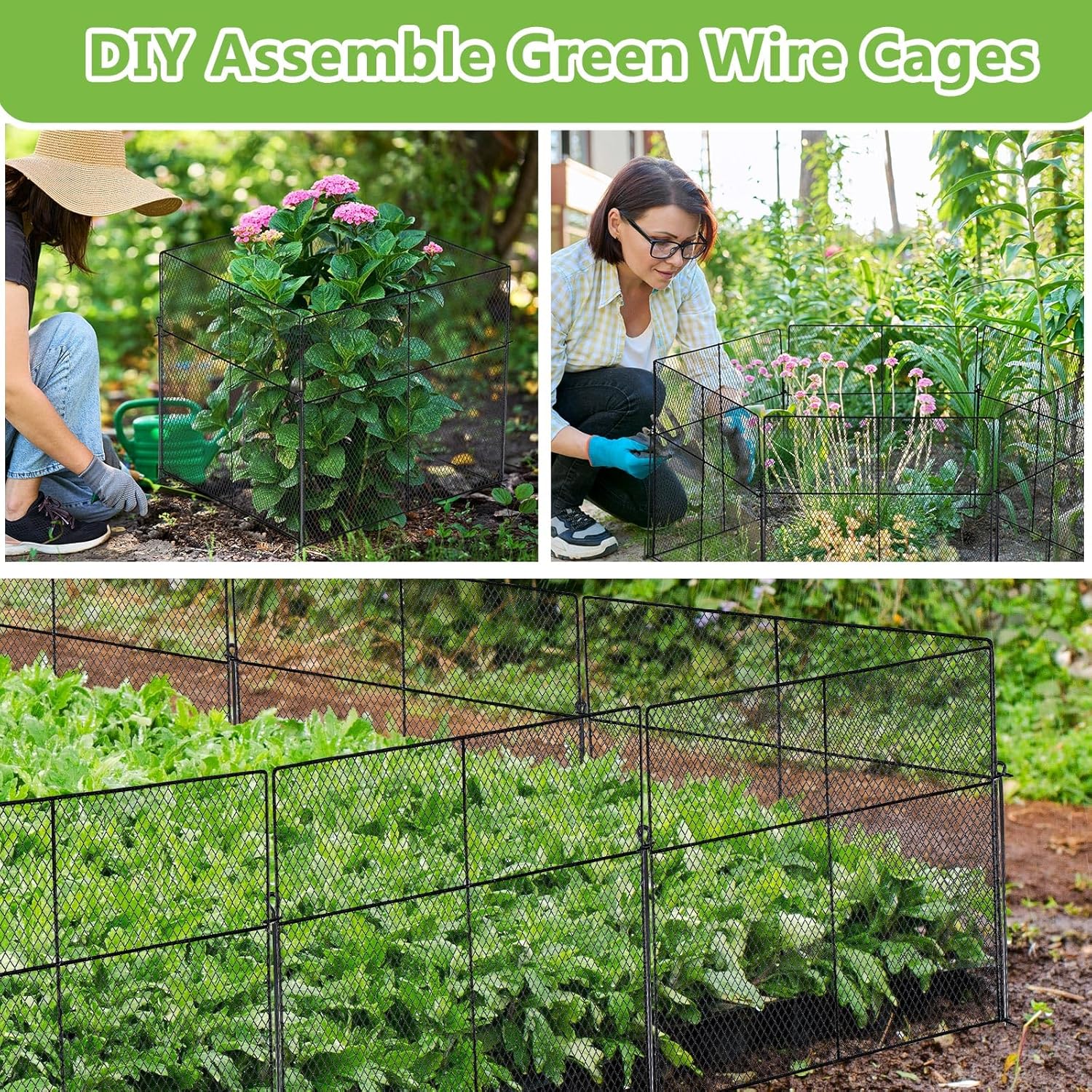 20 Packs Wire Plant Protector from Animals Heavy Duty Metal Mesh Plant Cage Large Wire Plant Cage for Plants 13.6 x 13.6 Inch Chicken Wire Cloche Bunny Barricades for Vegetables Garden(Black)