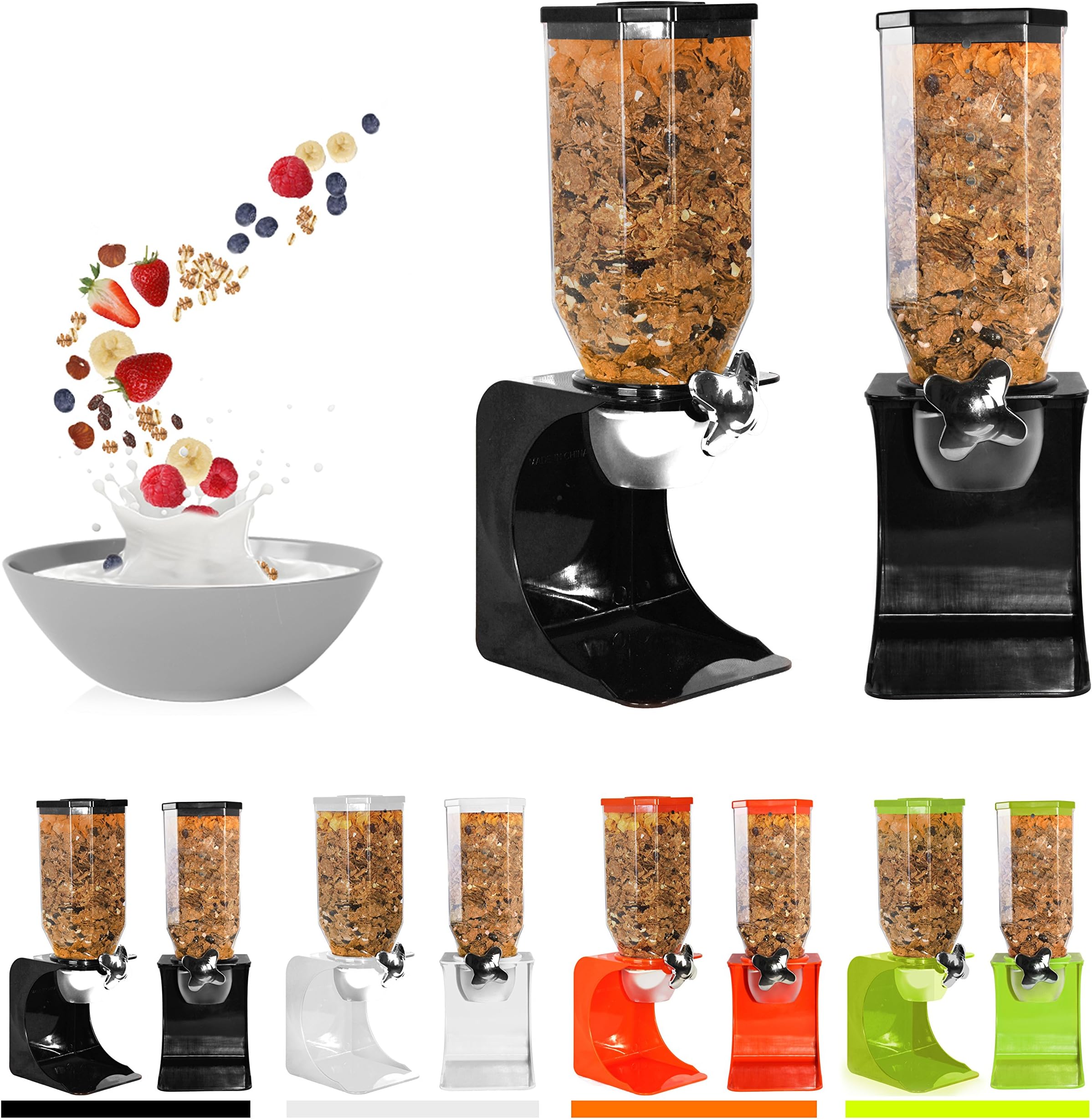 Ballino Single Orange Plastic White Transparent Dry Food Cereal Dispenser for Pet Food, Coffee Beans Single Orange