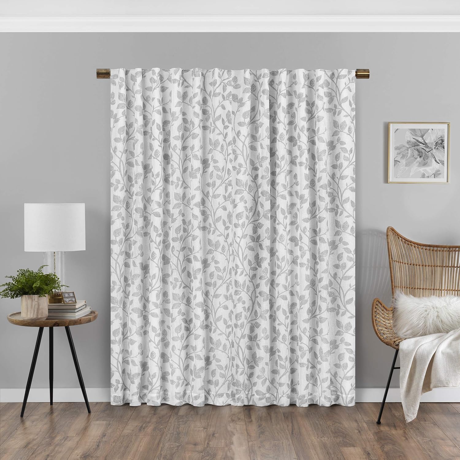 Eclipse Nora Botanical Rod Pocket Curtains for Bedroom, Single Panel, 50 in x 108 in, White (Pack of 2)