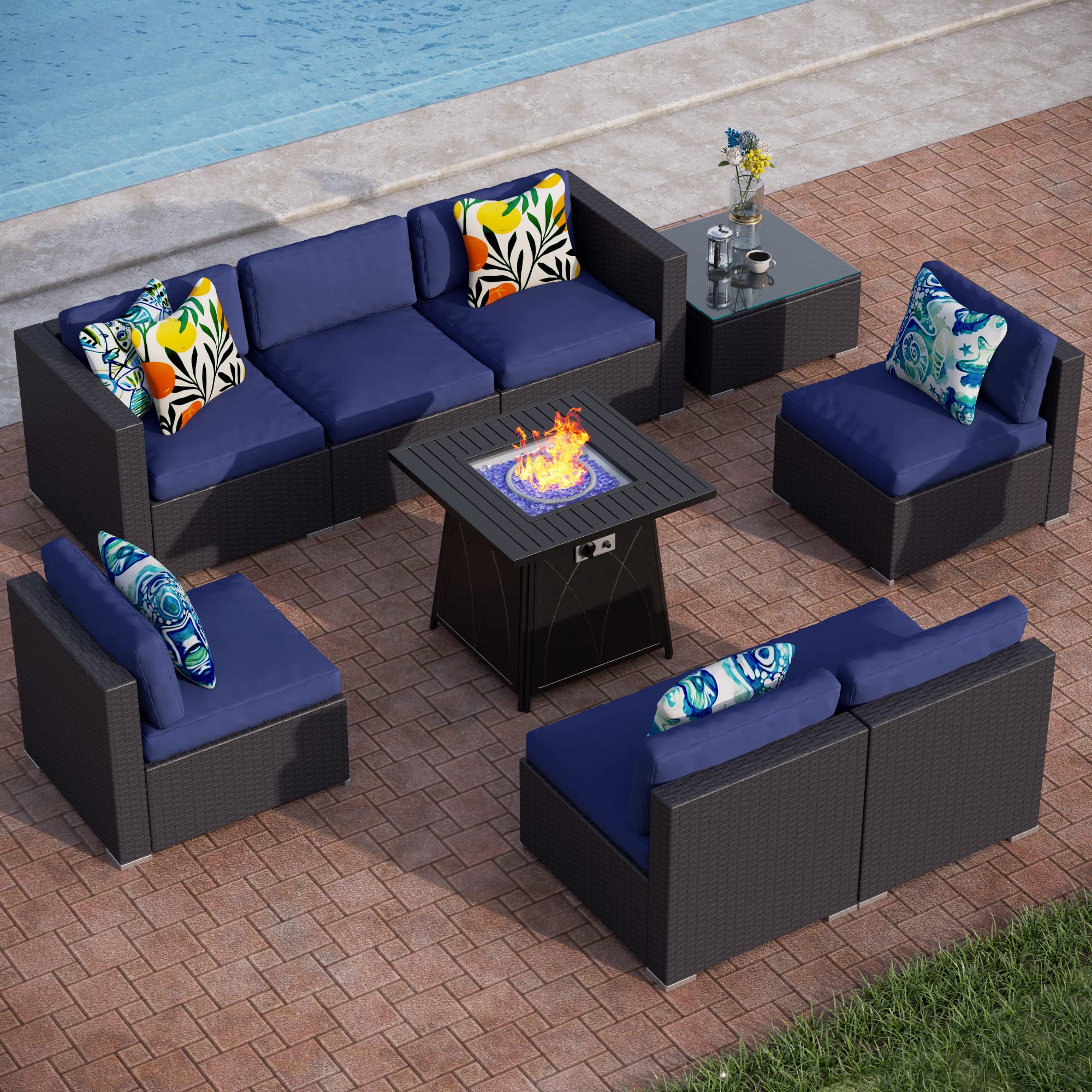 Phi Villa Outdoor Furniture Rattan Sectional Sofa Set With Cushions