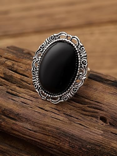 Miniatura 4 de Sacina Anillo gótico bohemio retro negro, anillos góticos, anillos góticos, anillos bohemios, anillos vintage, joyería de disfraces, regalo de