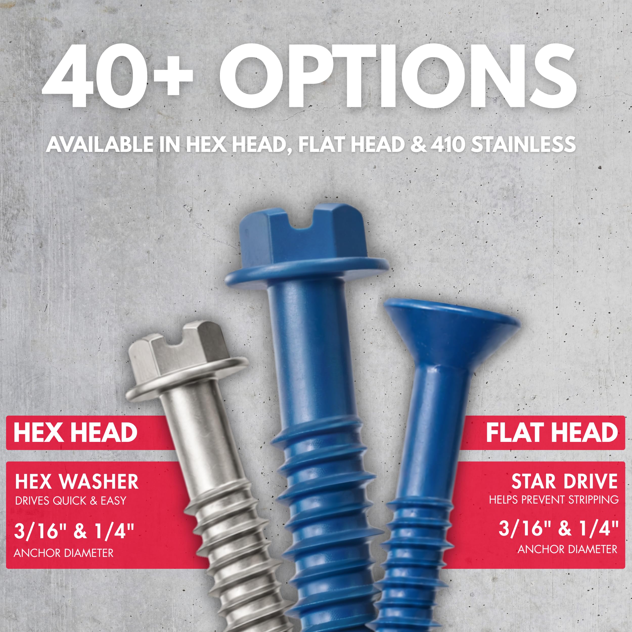 Tornillos de hormigón azul de cabeza hexagonal de 1/4 x 6 pulgadas con broca (caja de 100) | Tornillos hexagonales de mampostería de 6 pulgadas para mampostería de hormigón, bloque, ladrillo y estuco