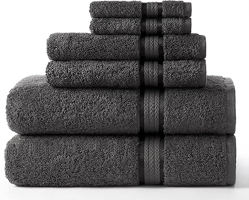 Set de 6 toallas ultradelgadas, lujosas, 100% de algodón hilado, resistentes y absorbentes, con corte de rayón, 2 toallas de baño grandes de 30 x 54