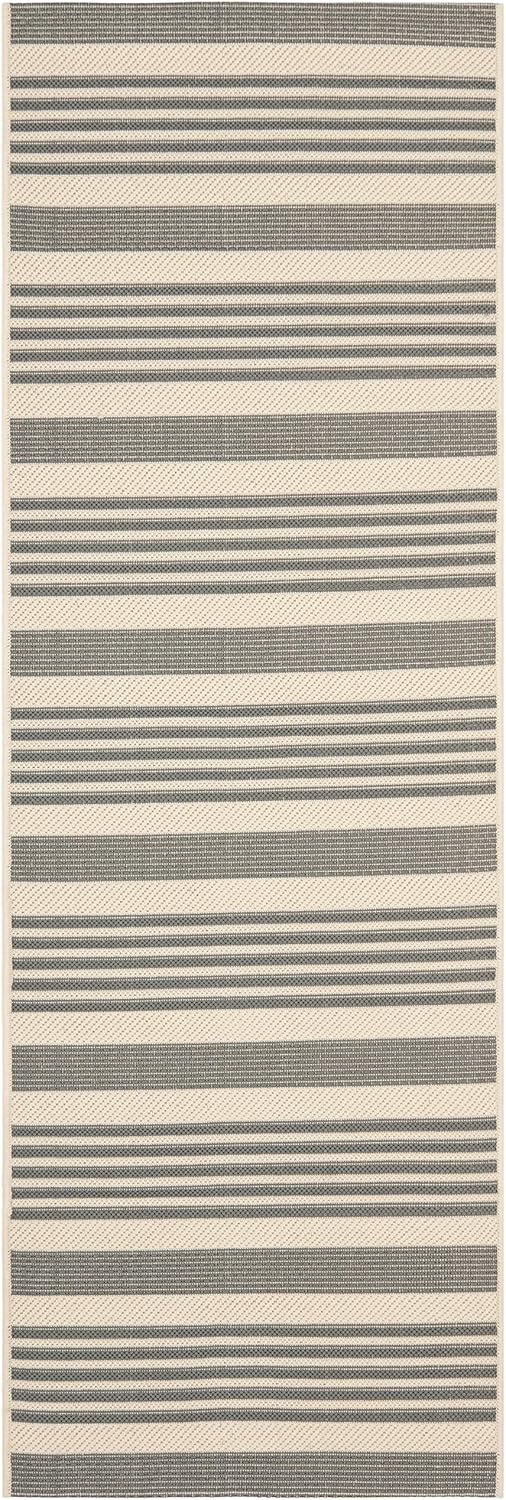 Gray Striped Synthetic Easy-Care Outdoor Runner