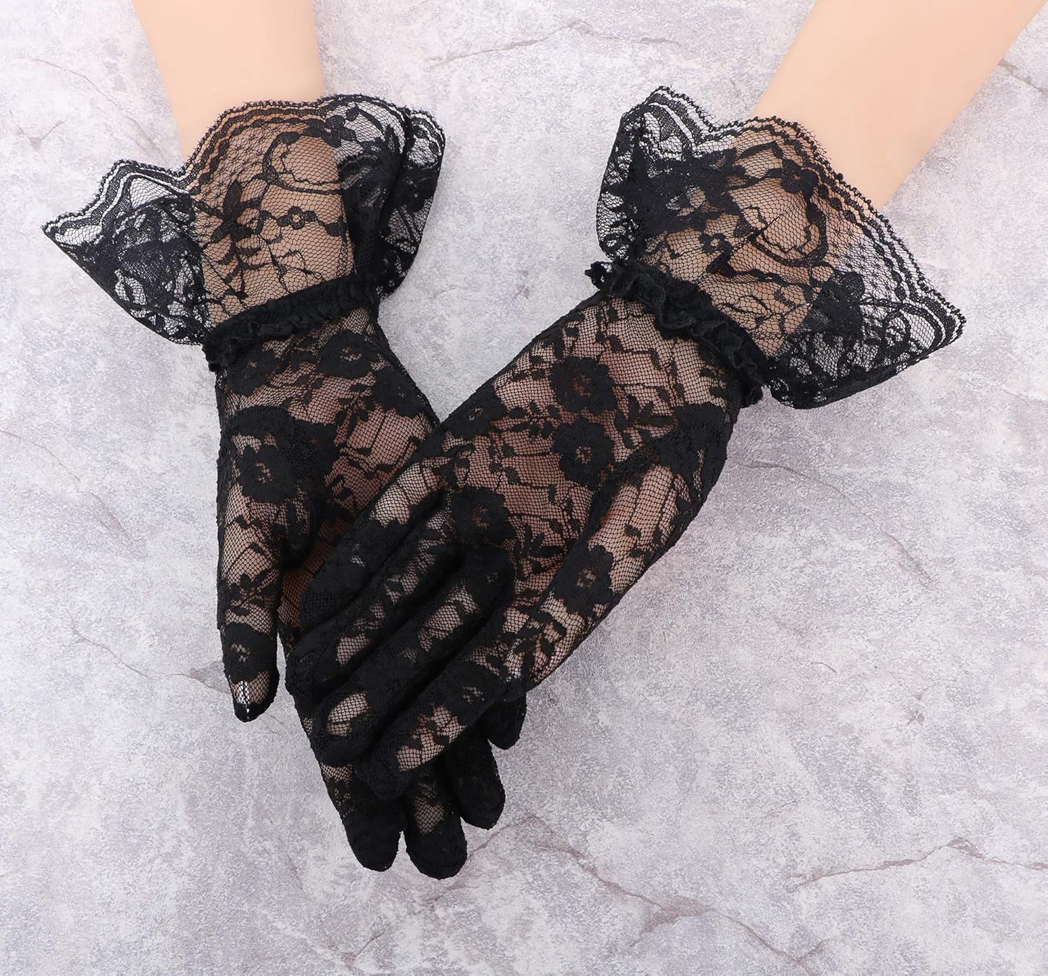 Simplicity Bridal Gloves Lace Wrist Length Special Occasion Wear, 2 Pack_Black and White with Lace Wrist: Clothing