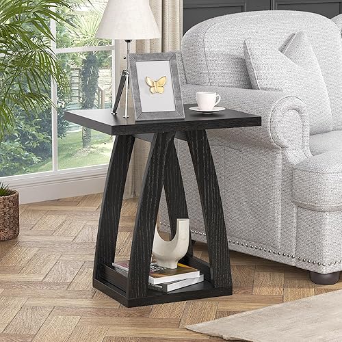 Mesas auxiliares para sala de estar, mesa auxiliar junto al sofá, mesita de noche para dormitorio, mesa auxiliar de sofá con estante, mesa auxiliar