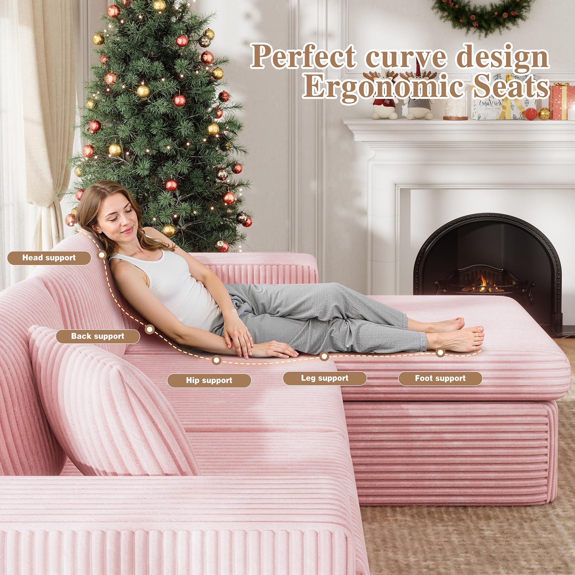Best Pink Sectional Couch Picks for 2026 2 JAMFLY 105' Boneless Couches for Living Room Modular Sectional Sofa L-Shape with — product photo
