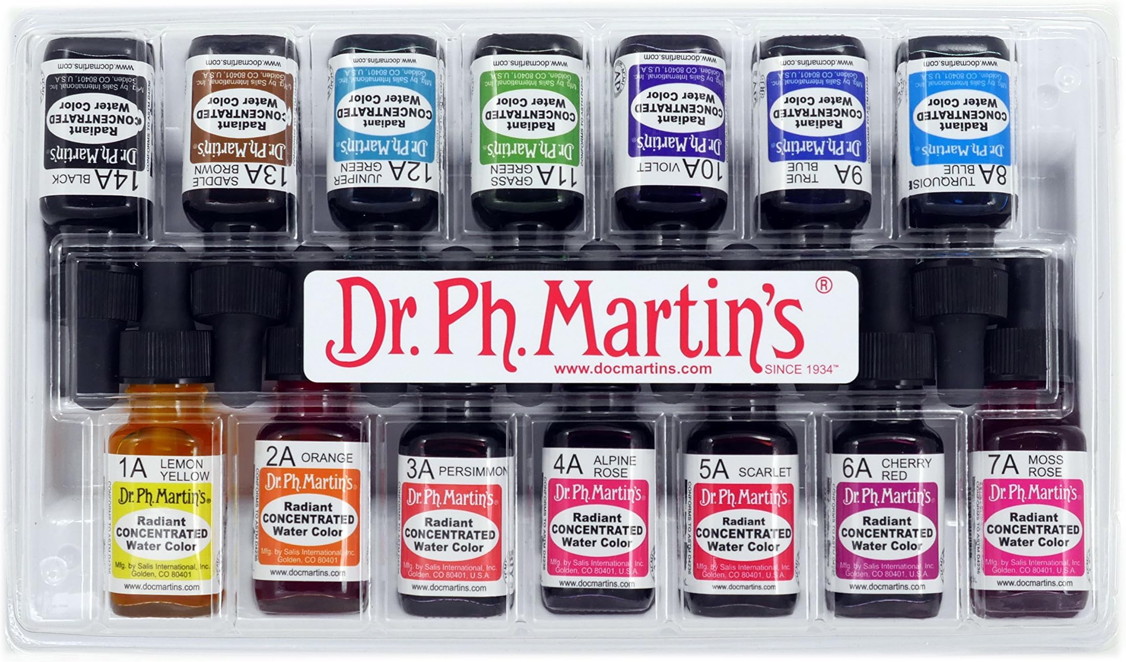 Dr. Ph. Martin's Radiant Concentrated Water Color, 0.5 oz, Set of 14 (Set A)