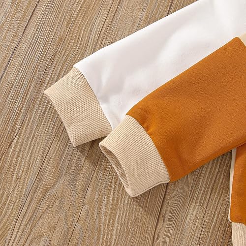 Miniatura 6 de Ursobutegl Ropa para bebé niño pequeño, sudadera con capucha y bloques de color, 2 piezas, sudadera para otoño e invierno (bloque caqui, 2-3 años),