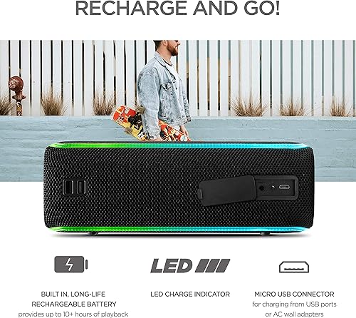 Miniatura 6 de ION Audio Slam Jam-IPX7 - Altavoz Bluetooth impermeable con micrófono, batería recargable, 15 sonidos de batería, entrada auxiliar y puerto de carga