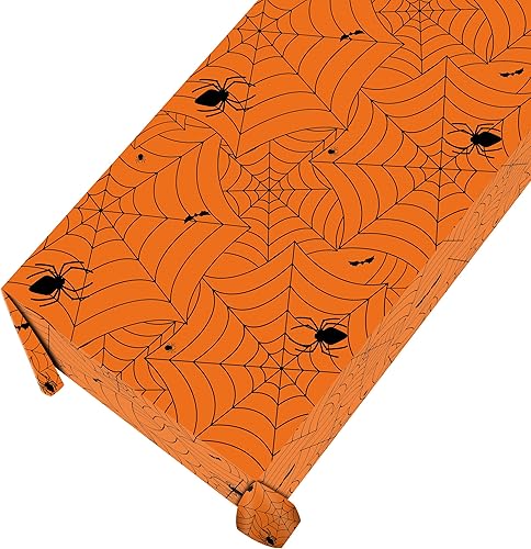 Miniatura 3 de Mantel rectangular de plástico naranja para Halloween, baby showers y fiestas, 54 x 108 pulgadas