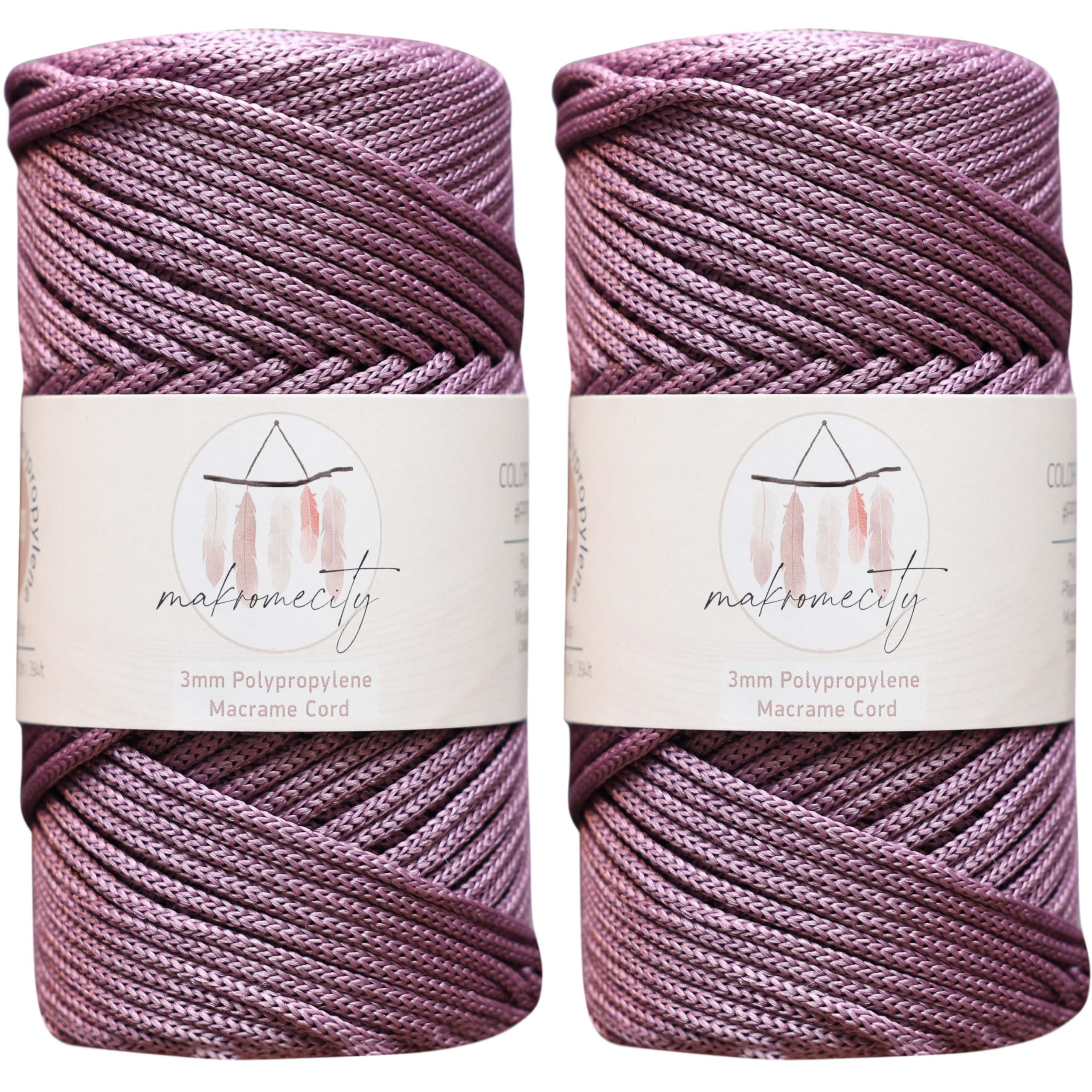 Makromecity, 2 Skeins of Polyester Macrame Cord 3mm x 131 Yards (394 feet) 3mm Polypropylene Plum Macrame Cord Crochet Macrame Bag Cord Crafts for Wall Hangings, Bags, Underplate, Rug